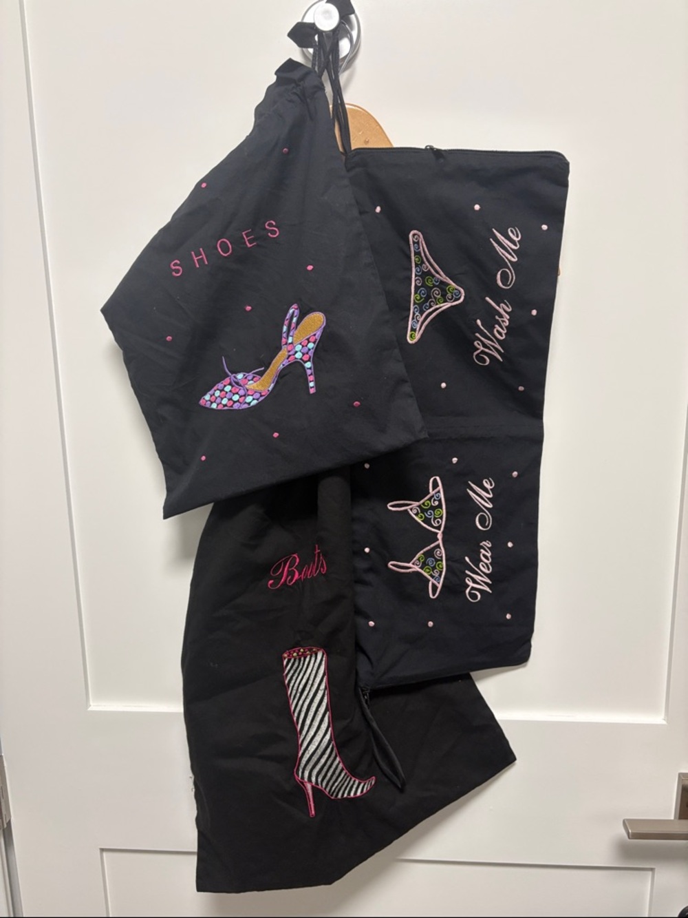 Trio -Black Travel Shoe/Boot and Lingerie Bags Set